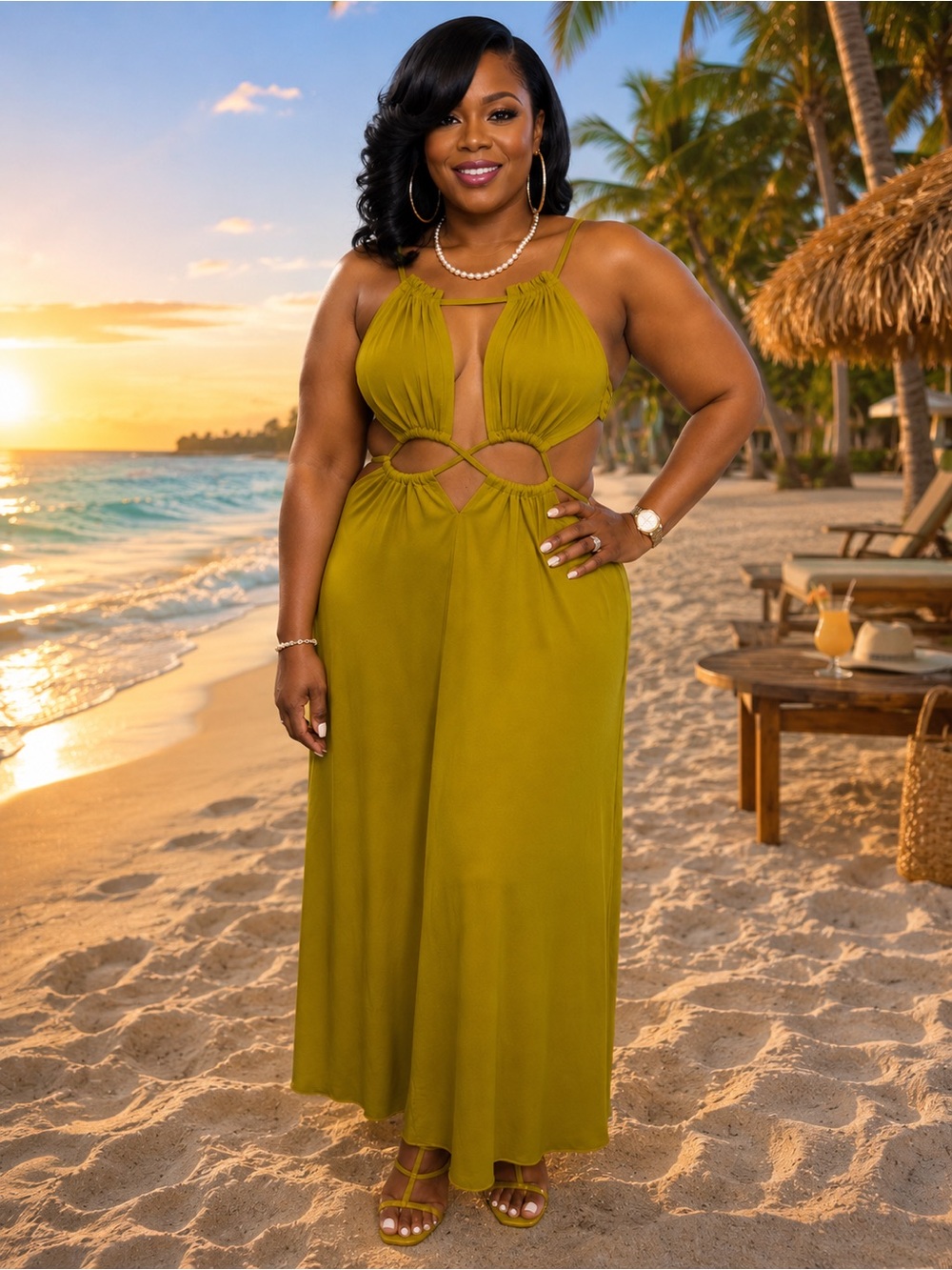 Olive Cutout Halter Jumpsuit